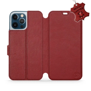 Etui ze skóry naturalnej do Apple iPhone 12 Pro Max - wzór Dark Red Leather