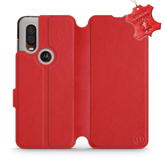 Phone Case Motorola One Vision - Design Red Leather