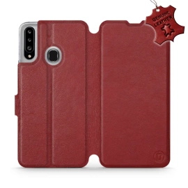 Phone Case Samsung Galaxy A20S - Design Dark Red Leather