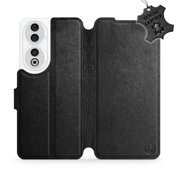 Etui ze skóry naturalnej do Huawei Honor 90 - wzór Black Leather