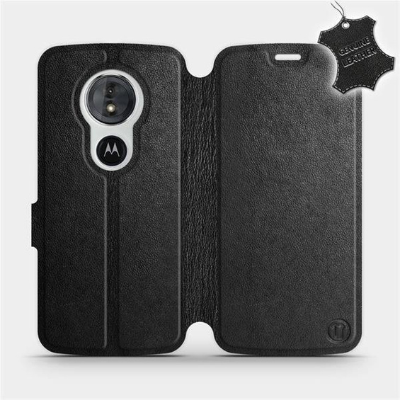 Etui ze skóry naturalnej do Motorola Moto E5 - wzór Black Leather