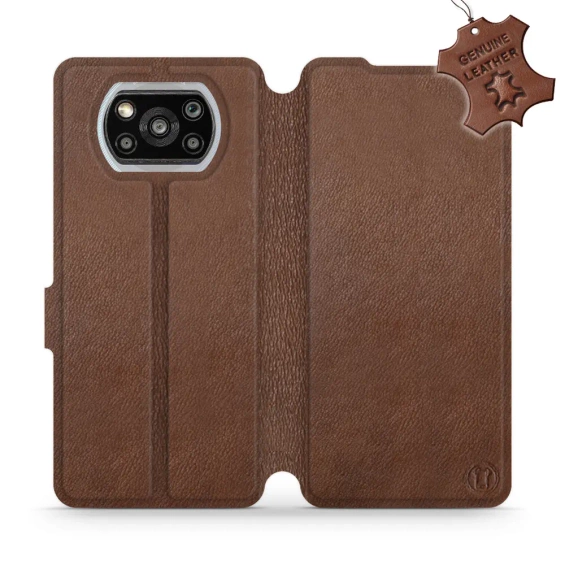 Etui ze skóry naturalnej do Xiaomi POCO X3 NFC - wzór Brown Leather