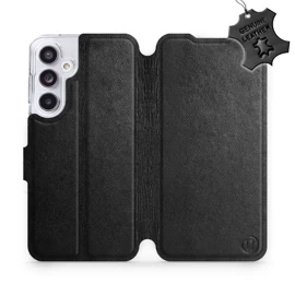 Etui ze skóry naturalnej do Samsung Galaxy A55 5G - wzór Black Leather