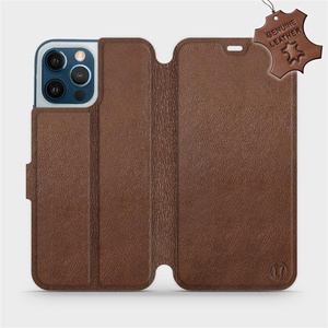 Etui ze skóry naturalnej do Apple iPhone 12 Pro Max - wzór Brown Leather
