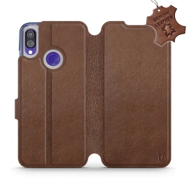 Etui ze skóry naturalnej do Xiaomi Redmi Note 7 - wzór Brown Leather