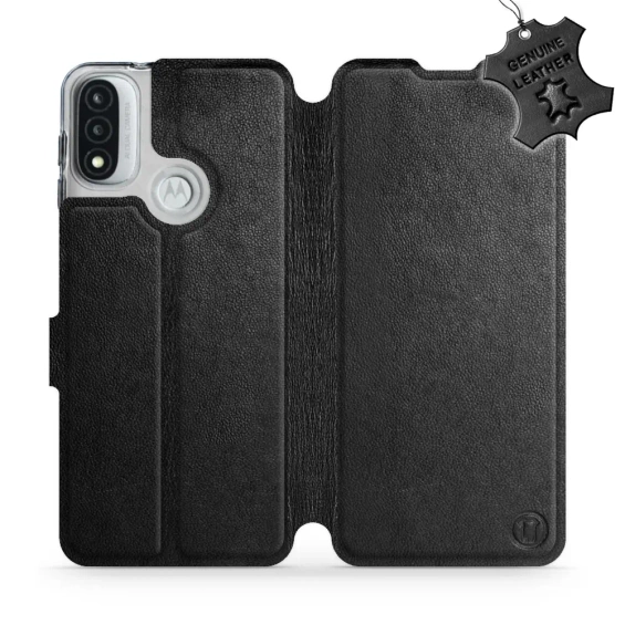 Phone Case Motorola Moto E20 - Design Black Leather