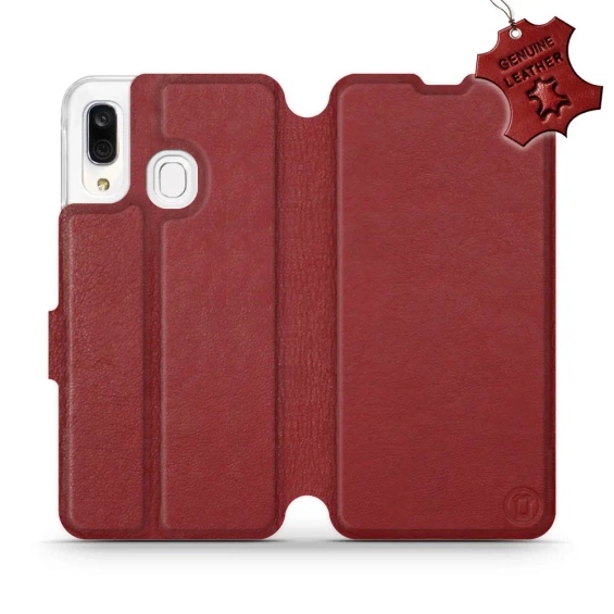 Etui ze skóry naturalnej do Samsung Galaxy A40 - wzór Dark Red Leather