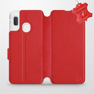 Etui ze skóry naturalnej do Samsung Galaxy A20e - wzór Red Leather