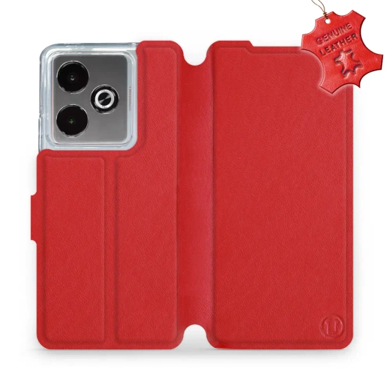Etui ze skóry naturalnej do Realme GT 7T - wzór Red Leather