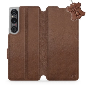 Etui ze skóry naturalnej do Sony Xperia 1 V - wzór Brown Leather