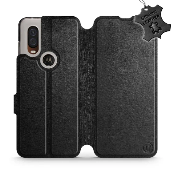 Phone Case Motorola One Vision - Design Black Leather