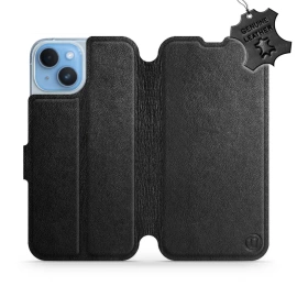 Etui ze skóry naturalnej do Apple iPhone 14 - wzór Black Leather