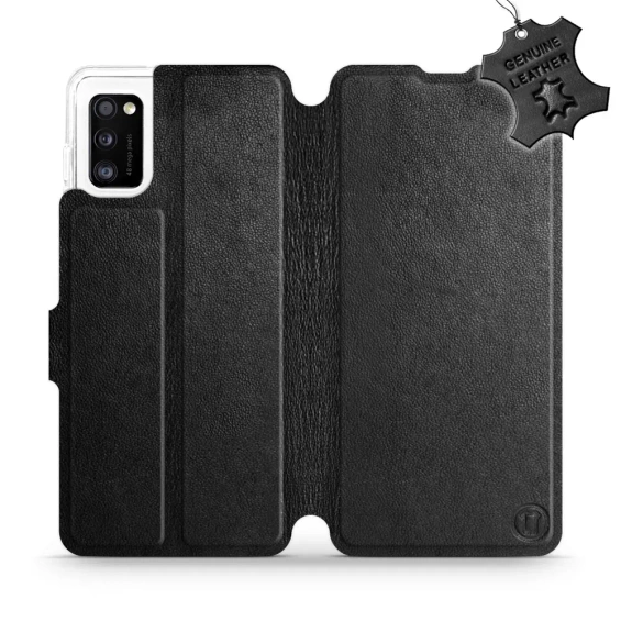 Etui ze skóry naturalnej do Samsung Galaxy A41 - wzór Black Leather