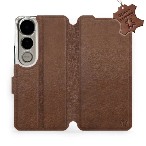 Etui ze skóry naturalnej do Vivo V50 Lite - wzór Brown Leather
