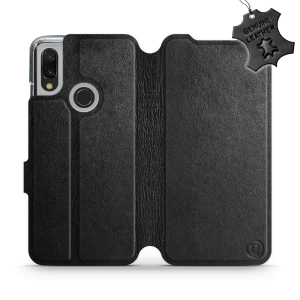 Etui ze skóry naturalnej do Xiaomi Redmi 7 - wzór Black Leather