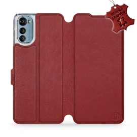 Etui ze skóry naturalnej do Motorola Moto E32s - wzór Dark Red Leather