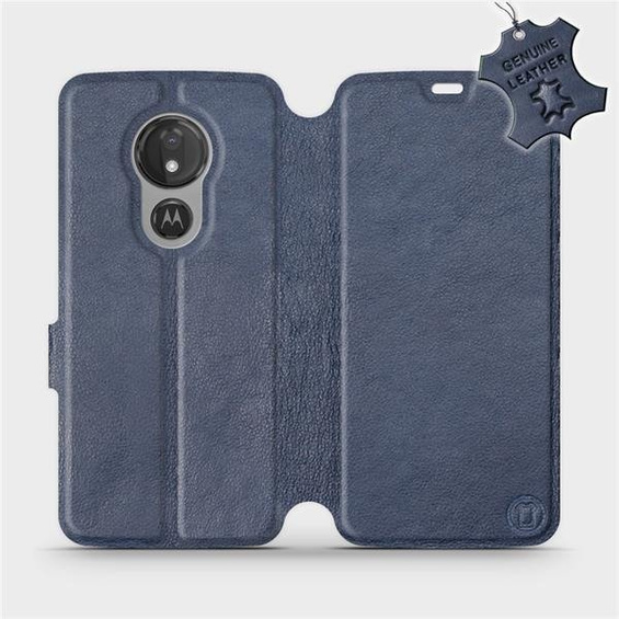 Etui ze skóry naturalnej do Motorola Moto G7 Power - wzór Blue Leather