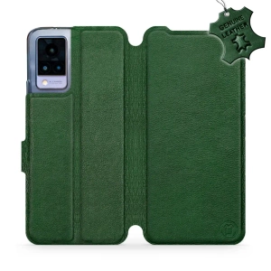 Etui ze skóry naturalnej do Vivo V21 5G - wzór Green Leather