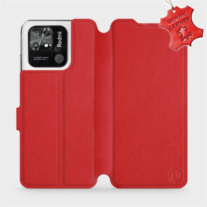Etui ze skóry naturalnej do Xiaomi Redmi 10C - wzór Red Leather