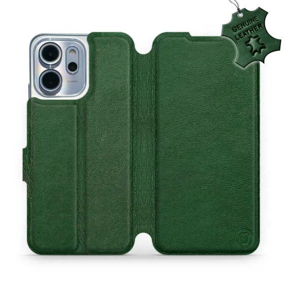 Etui ze skóry naturalnej do OPPO Reno 14 F 5G - wzór Green Leather