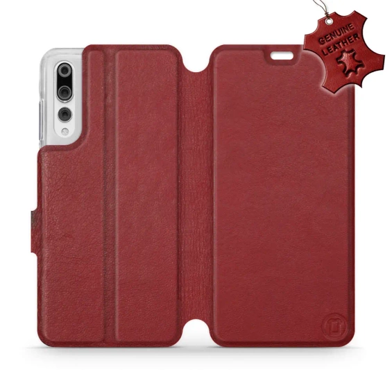 Etui ze skóry naturalnej do Huawei P20 Pro - wzór Dark Red Leather