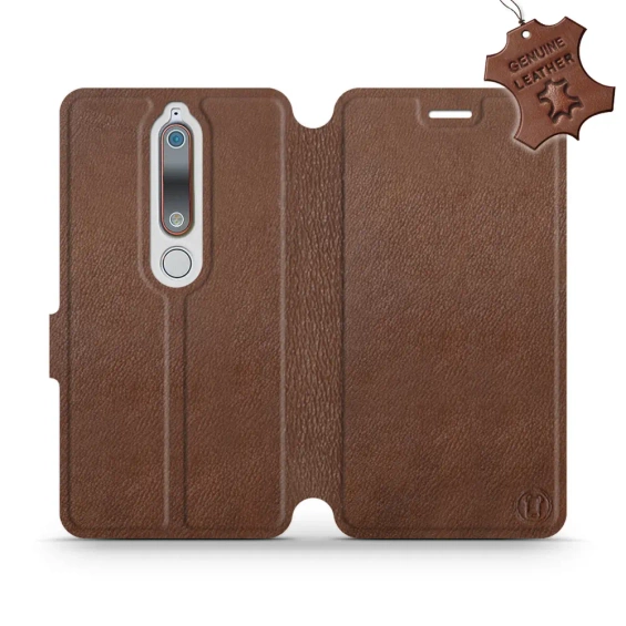 Etui ze skóry naturalnej do Nokia 6.1 - wzór Brown Leather