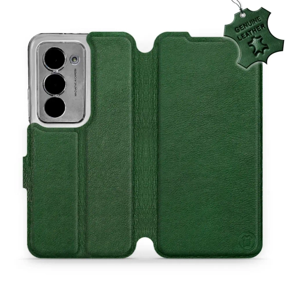 Etui ze skóry naturalnej do Xiaomi Redmi 15 - wzór Green Leather