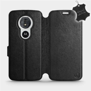 Etui ze skóry naturalnej do Motorola Moto E5 - wzór Black Leather