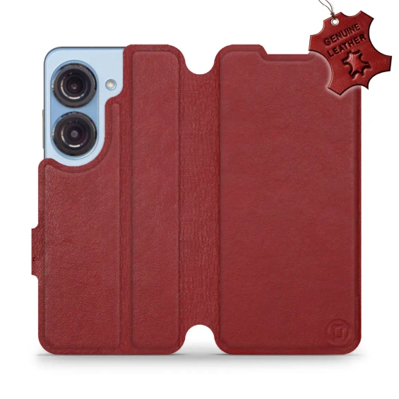 Phone Case Asus Zenfone 9 - Design Dark Red Leather