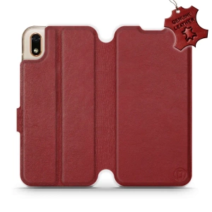 Etui ze skóry naturalnej do Huawei Y5 2019 - wzór Dark Red Leather
