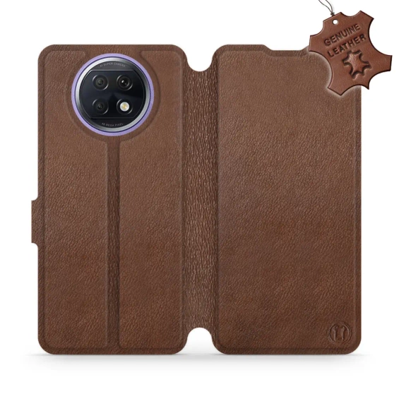 Etui ze skóry naturalnej do Xiaomi Redmi Note 9T - wzór Brown Leather