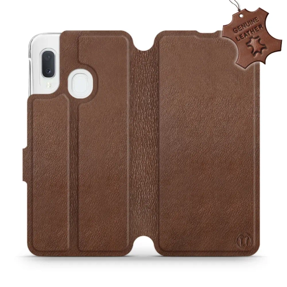 Etui ze skóry naturalnej do Samsung Galaxy A20e - wzór Brown Leather