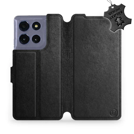 Etui ze skóry naturalnej do Motorola Moto G86 5G - wzór Black Leather