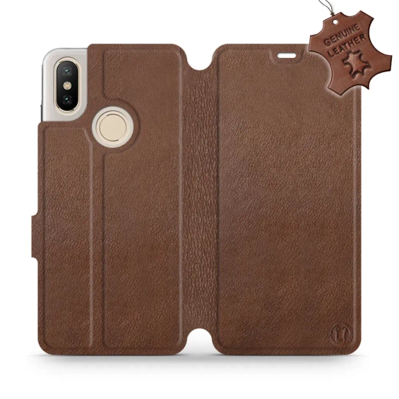 Etui ze skóry naturalnej do Xiaomi Mi A2 - wzór Brown Leather