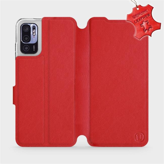 Etui ze skóry naturalnej do Xiaomi Redmi Note 10 5G - wzór Red Leather