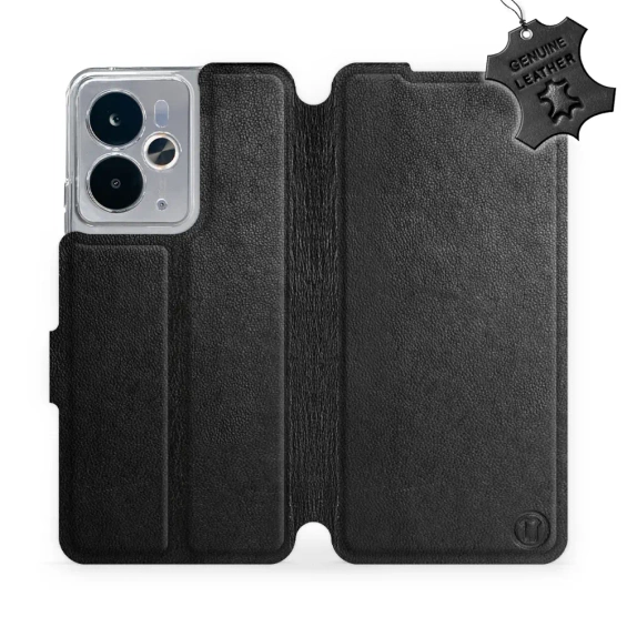 Etui ze skóry naturalnej do Realme 14 5G - wzór Black Leather