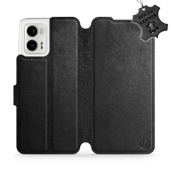 Etui ze skóry naturalnej do Motorola Moto G73 5G - wzór Black Leather