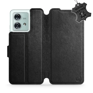 Etui ze skóry naturalnej do Motorola Edge 40 Neo - wzór Black Leather