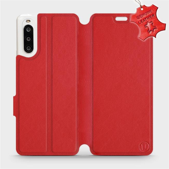 Etui ze skóry naturalnej do Sony Xperia 10 II - wzór Red Leather