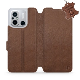 Etui ze skóry naturalnej do Xiaomi Redmi 12C - wzór Brown Leather