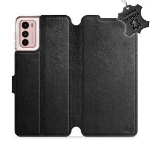 Etui ze skóry naturalnej do Motorola Moto G42 - wzór Black Leather