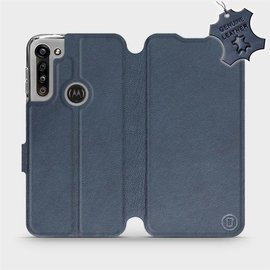 Etui ze skóry naturalnej do Motorola Moto G8 Power - wzór Blue Leather