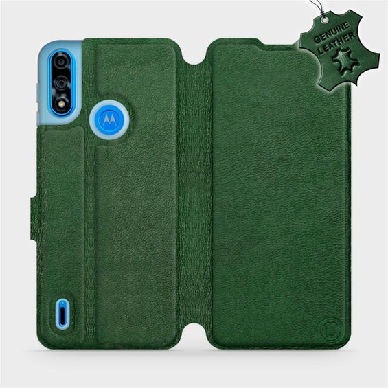 Etui ze skóry naturalnej do Motorola Moto E7i Power - wzór Green Leather