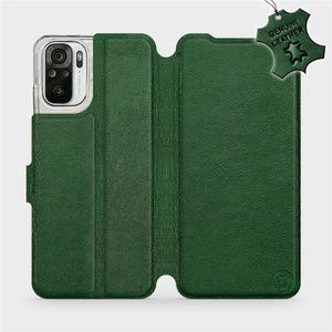 Etui ze skóry naturalnej do Xiaomi Redmi Note 10 - wzór Green Leather