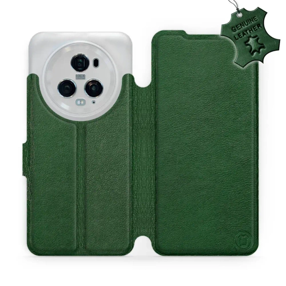 Etui ze skóry naturalnej do Huawei Honor Magic5 Pro 5G - wzór Green Leather