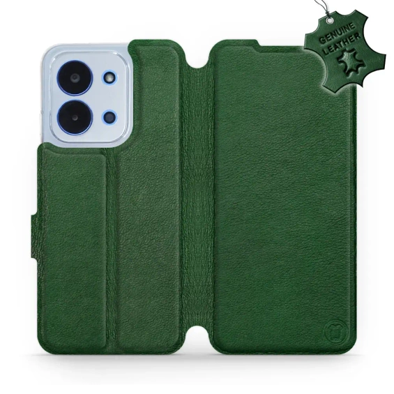 Etui ze skóry naturalnej do Xiaomi Redmi 15C - wzór Green Leather