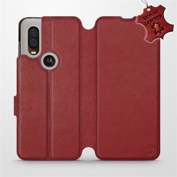 Phone Case Motorola One Vision - Design Dark Red Leather