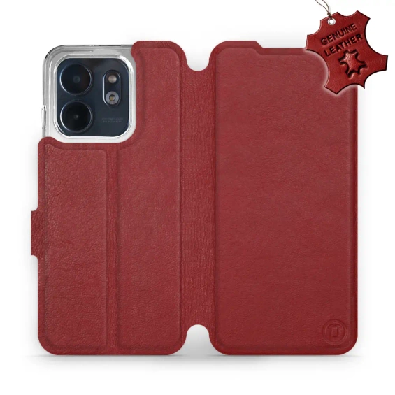 Etui ze skóry naturalnej do Infinix Smart 9 - wzór Dark Red Leather
