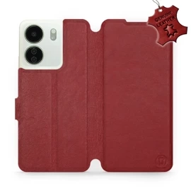 Etui ze skóry naturalnej do Xiaomi Redmi 13C - wzór Dark Red Leather