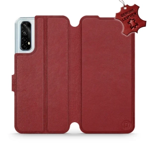 Etui ze skóry naturalnej do Realme 7 - wzór Dark Red Leather